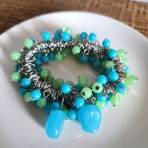 Silver Aqua Blue and Green Cha Cha Stretch Bracelet